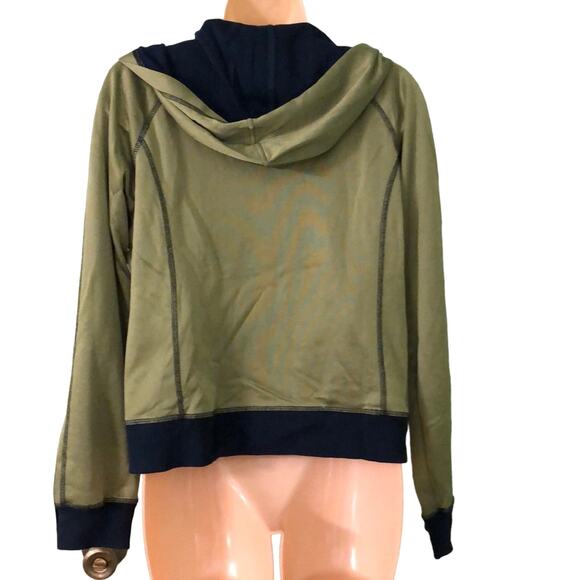 SJB Active Petite Size Large Green & Navy Knit Hoodie Jacket Athletic Sporty - Picture 4 of 7